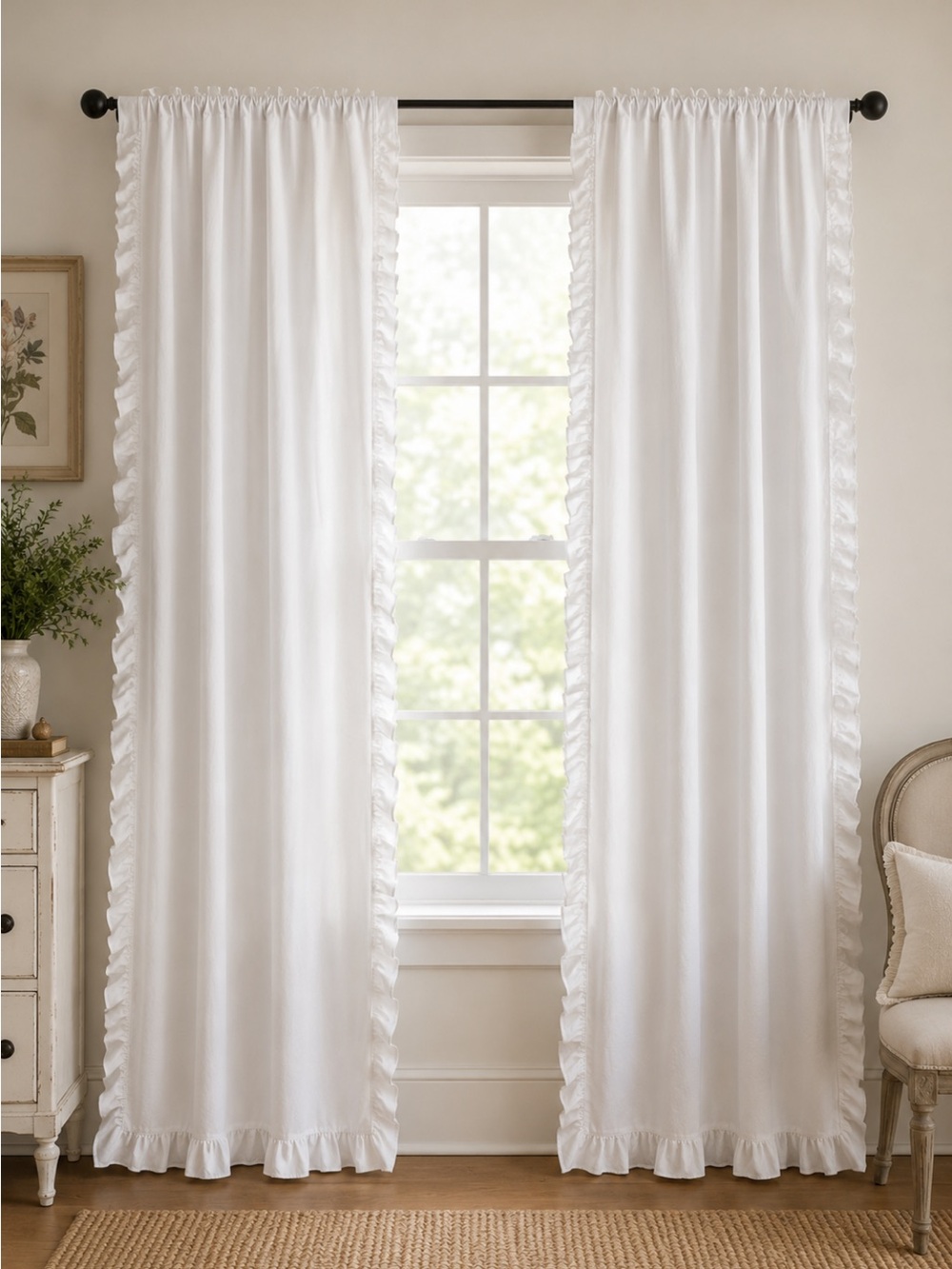 Restoration Hardware Baby | Child White Cotton Ruffle Curtain Set (2 Panels)